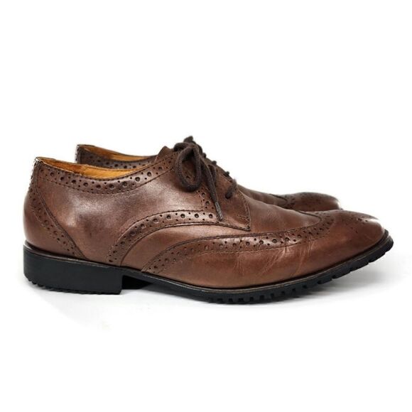 Sandro Moscoloni Handcrafted Brown Leather Lace-Up Brogue Wingtip Derby Shoes - Picture 2 of 12